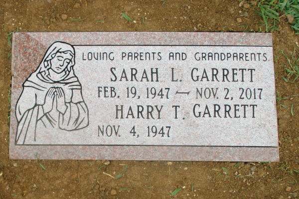 A memorial gravestone for Sarah L. Garrett